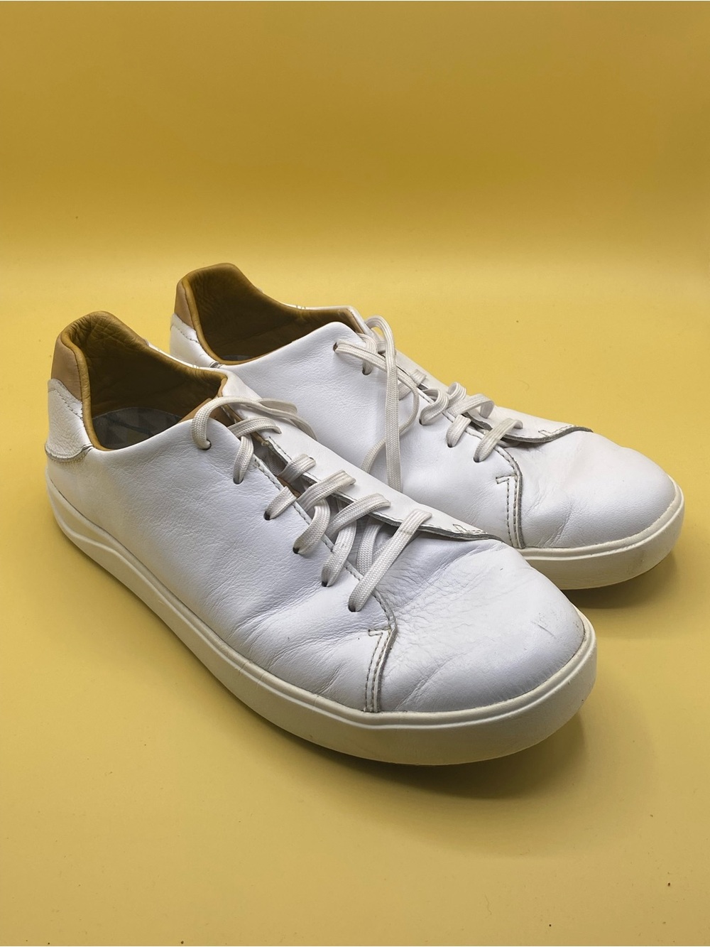 OluKai White Leather Sneakers with Tan Heel